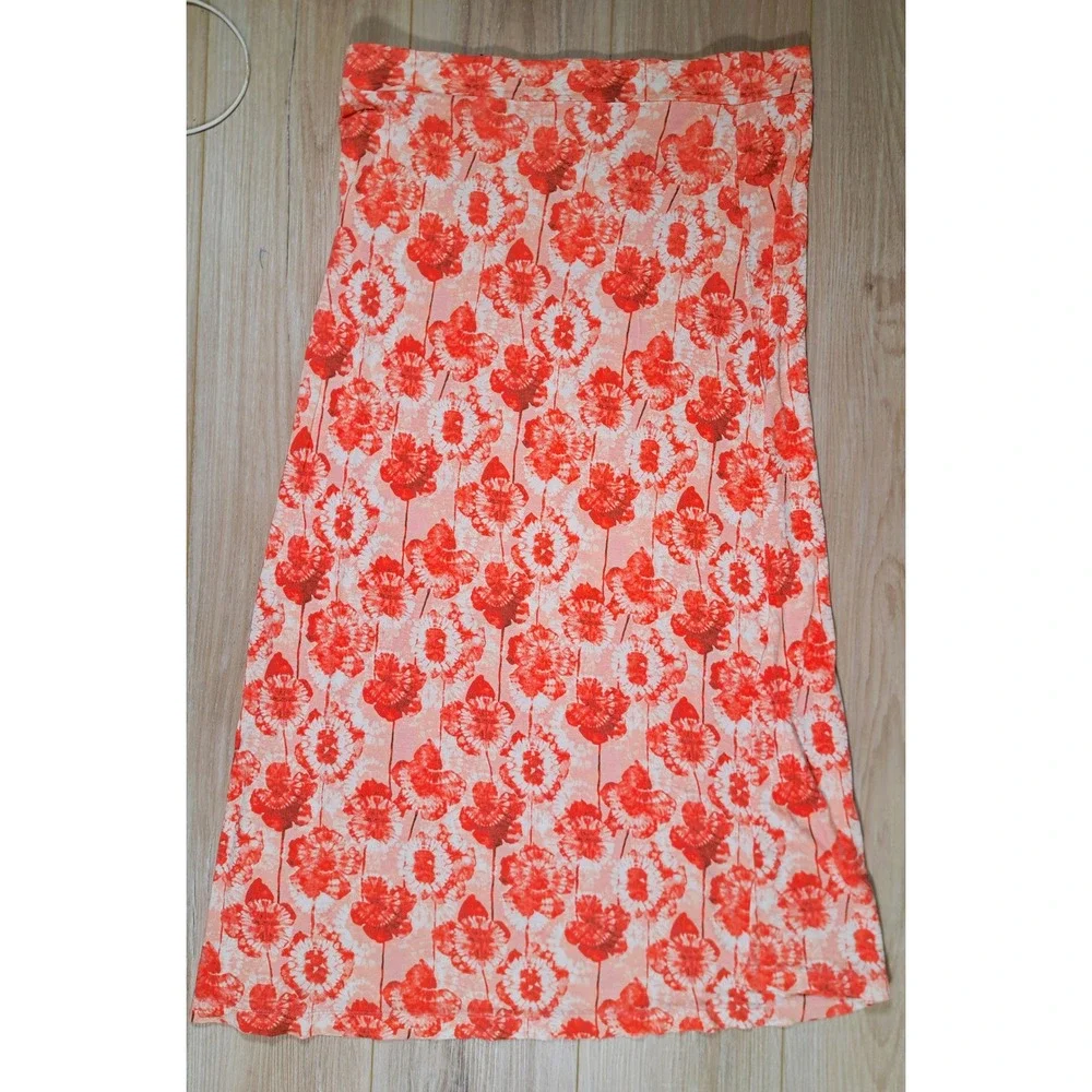 New York & Company Salmon Pink Floral Poppy Maxi Skirt Rayon Womens Large L‎